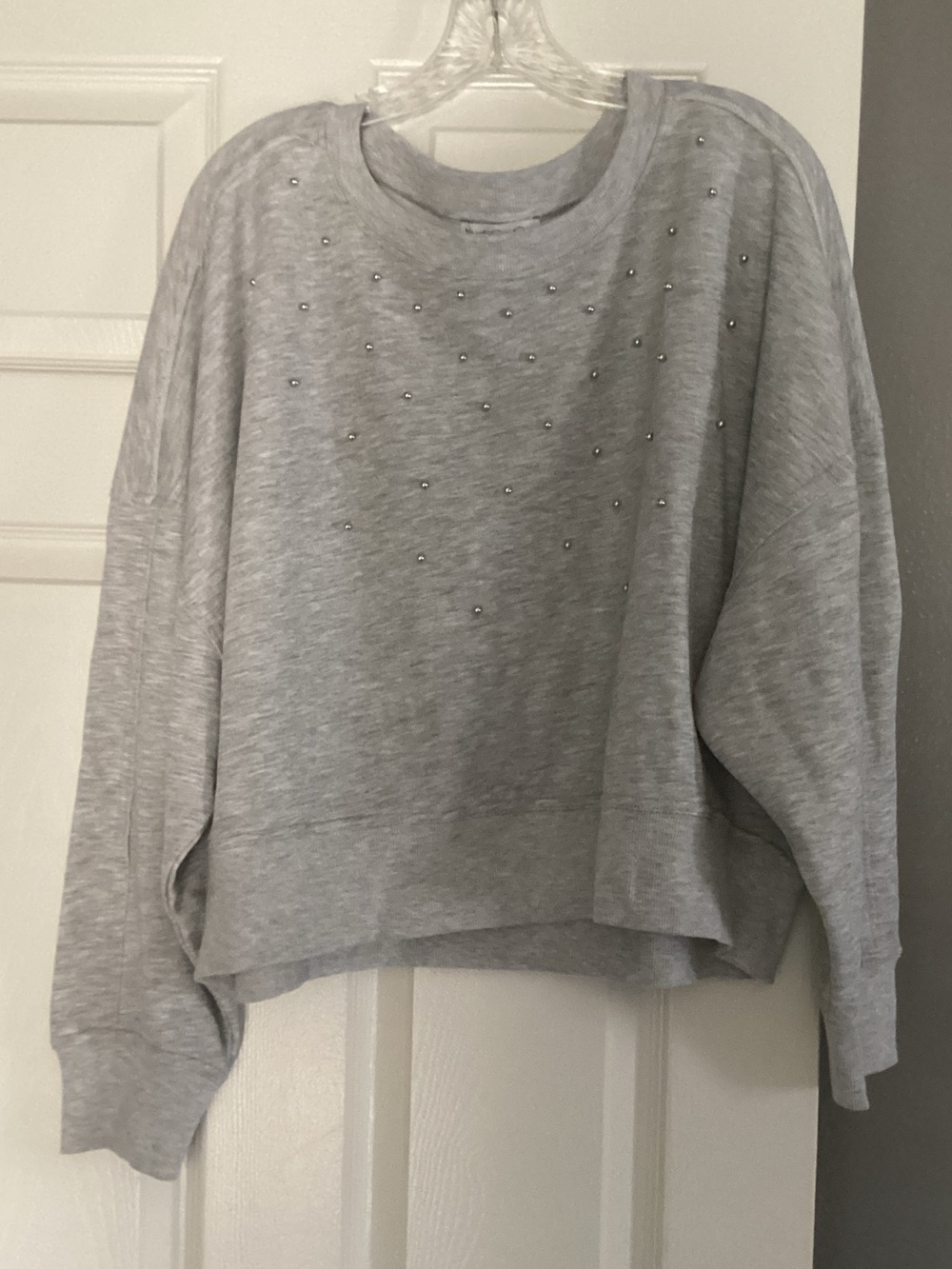 Jessica Simpson Light Gray Embellished Cropped Sweatshirt
